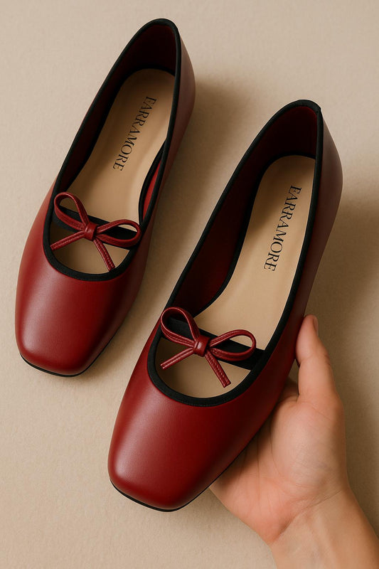 Eloise Flats in Cherry Red – Handmade Everyday Flats for Women | Wide-Foot Friendly with Strap & Bow