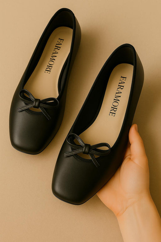 Eloise Flats in Black – Handmade Everyday Flats for Women | Wide-Foot Friendly with Strap & Bow