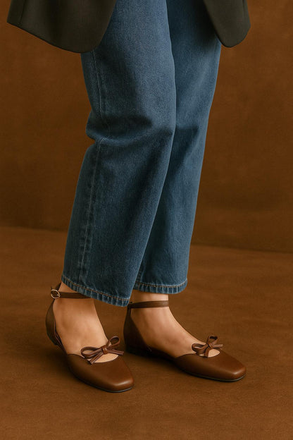 Daphne Flats In Espresso – Handmade Brown Flats for Women | Wide-Foot & Bunion Friendly with Easy Hook Buckle