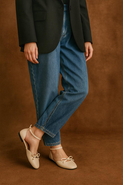 Daphne Flats In Vanilla – Handmade Brown Flats for Women | Wide-Foot & Bunion Friendly with Easy Hook Buckle