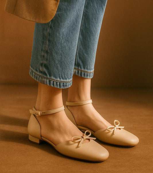 Daphne Flats In Moccachino – Handmade Brown Flats for Women | Wide-Foot & Bunion Friendly with Easy Hook Buckle