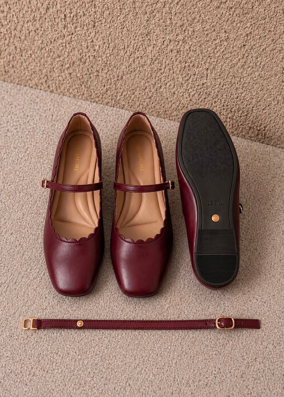 MaryBell Cloud In Red Velvet | 2 Way Detachable Strap Mary Jane Ballerina
